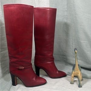 Pasquale Di Fabrizio Vero Cuoio Red Leather Vintage 70s Heeled Boots | 36.5